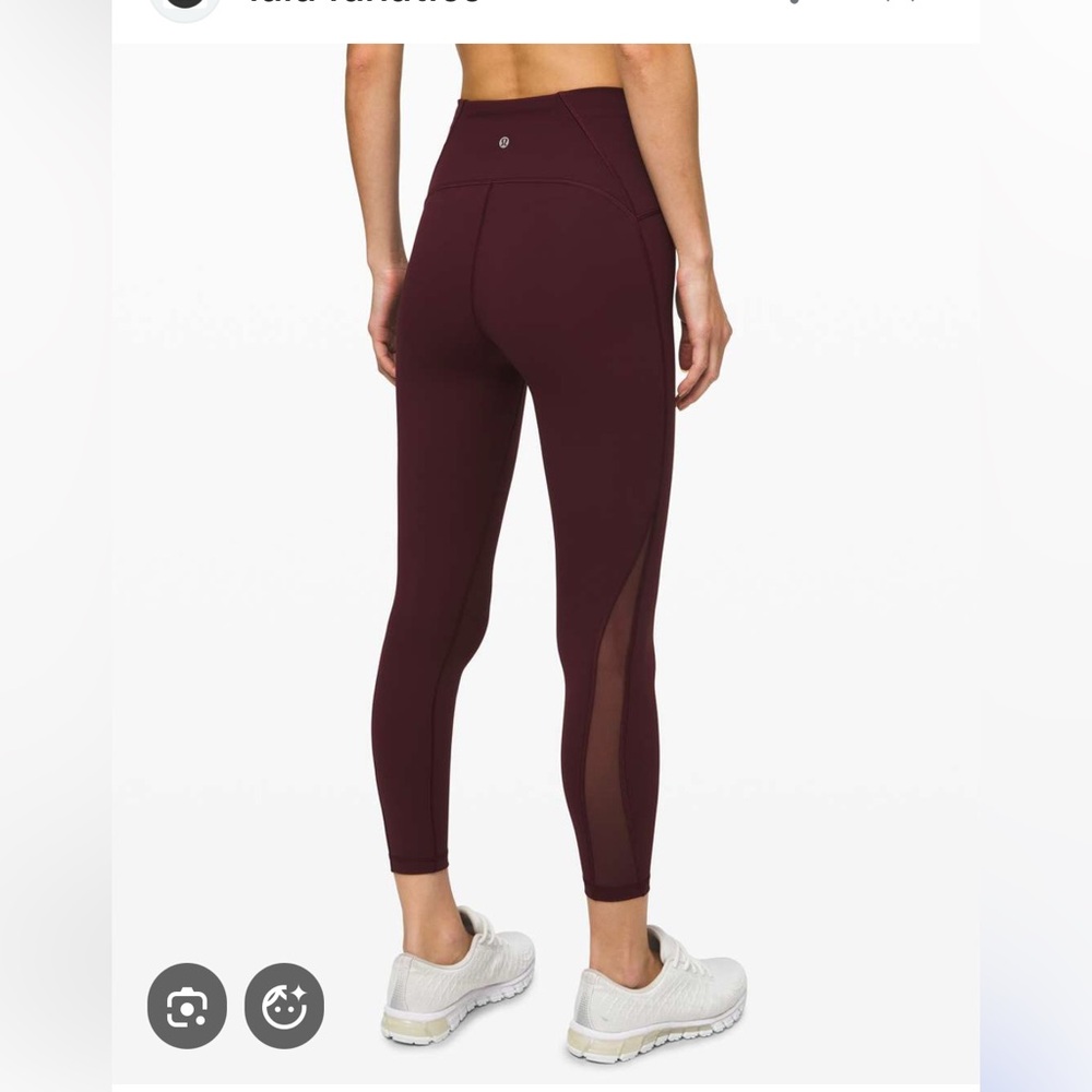 Lululemon sz 6 Maroon Burgundy mesh detail tights Leggings
